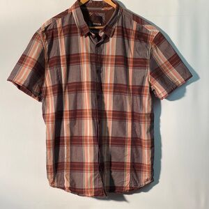 Prana Men's Plaid Shirt in Brown and Orange